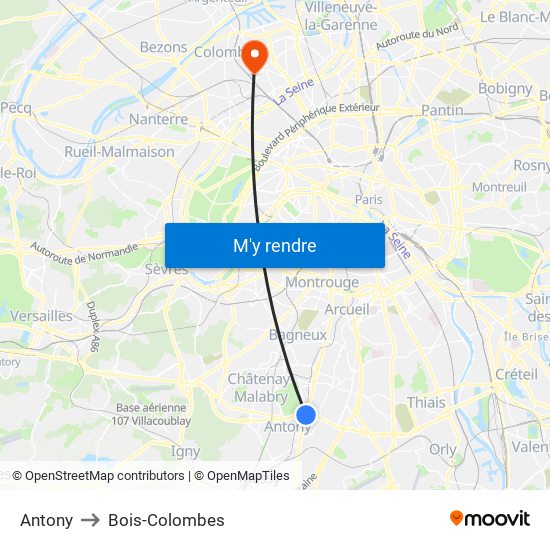 Antony to Bois-Colombes map
