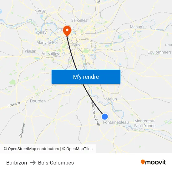 Barbizon to Bois-Colombes map