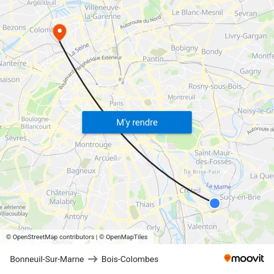 Bonneuil-Sur-Marne to Bois-Colombes map