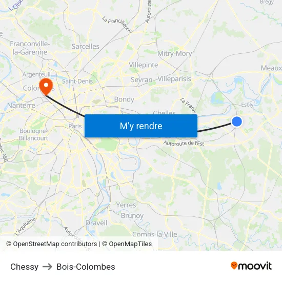 Chessy to Bois-Colombes map