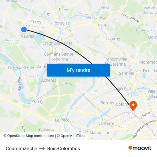 Courdimanche to Bois-Colombes map