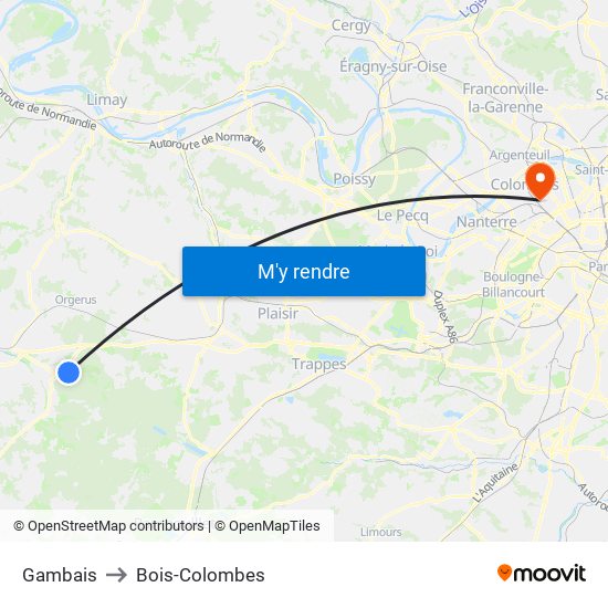 Gambais to Bois-Colombes map