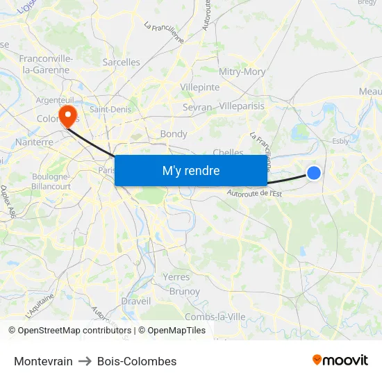 Montevrain to Bois-Colombes map