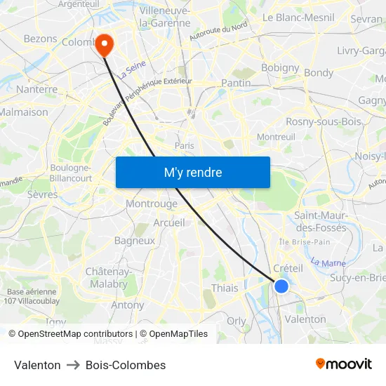 Valenton to Bois-Colombes map