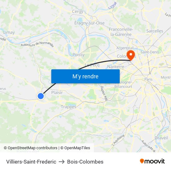 Villiers-Saint-Frederic to Bois-Colombes map