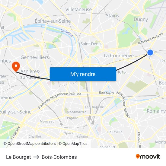 Le Bourget to Bois-Colombes map