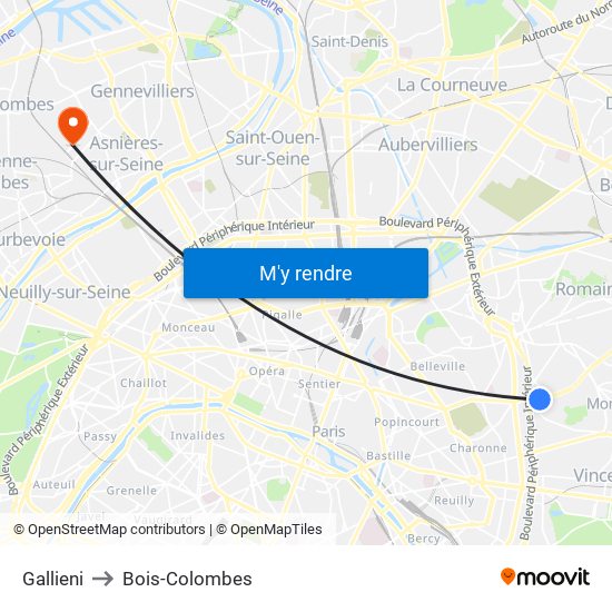 Gallieni to Bois-Colombes map