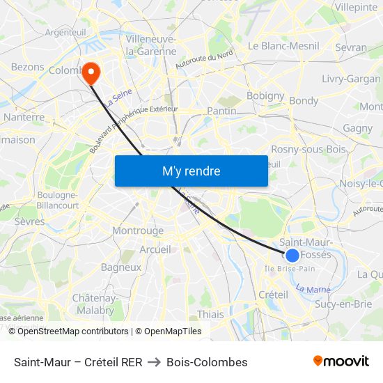 Saint-Maur – Créteil RER to Bois-Colombes map