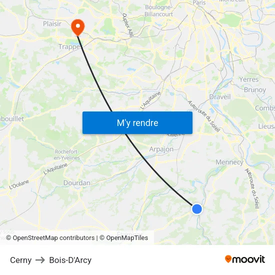 Cerny to Bois-D'Arcy map