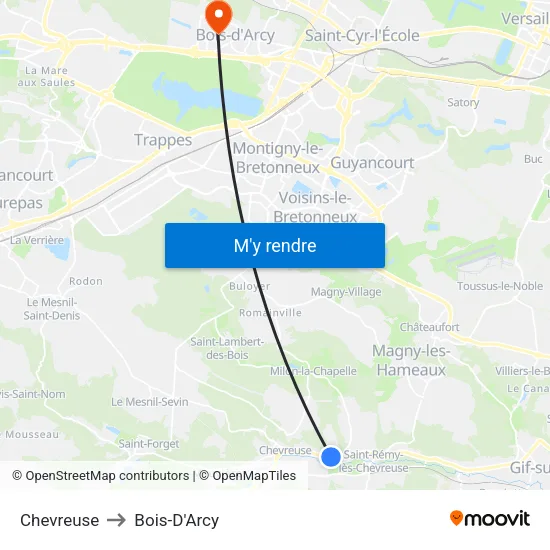 Chevreuse to Bois-D'Arcy map