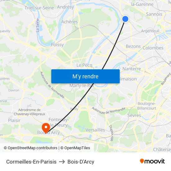 Cormeilles-En-Parisis to Bois-D'Arcy map