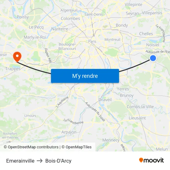Emerainville to Bois-D'Arcy map