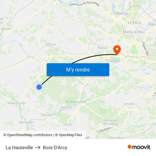 La Hauteville to Bois-D'Arcy map