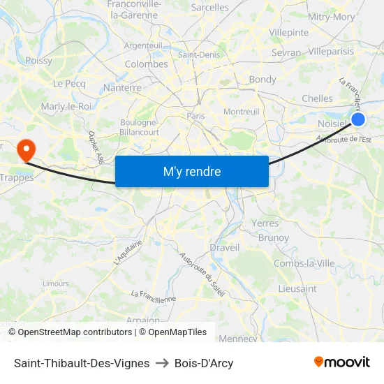 Saint-Thibault-Des-Vignes to Bois-D'Arcy map