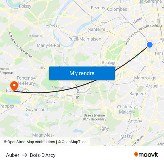 Auber to Bois-D'Arcy map
