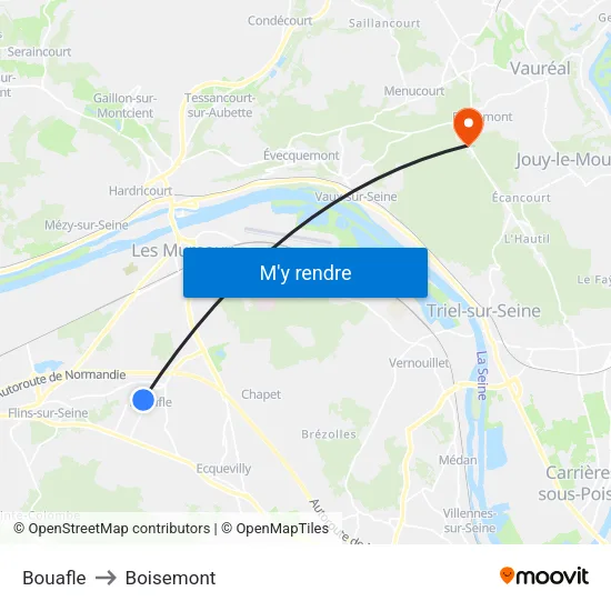 Bouafle to Boisemont map