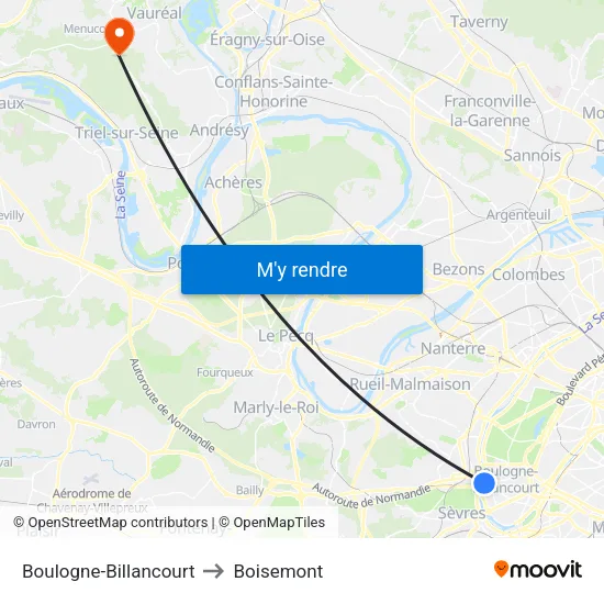Boulogne-Billancourt to Boisemont map