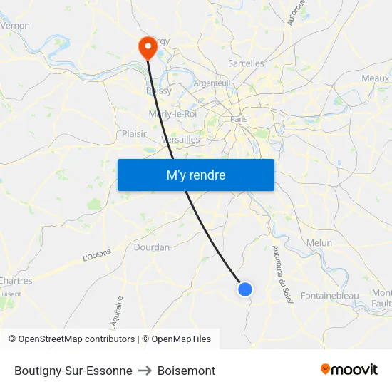Boutigny-Sur-Essonne to Boisemont map
