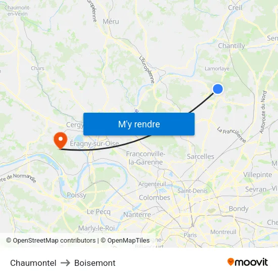 Chaumontel to Boisemont map