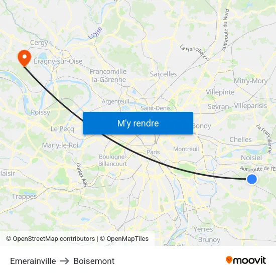 Emerainville to Boisemont map