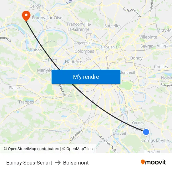 Epinay-Sous-Senart to Boisemont map