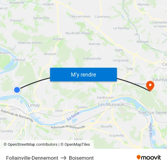 Follainville-Dennemont to Boisemont map