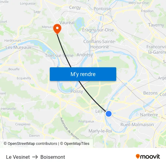Le Vesinet to Boisemont map