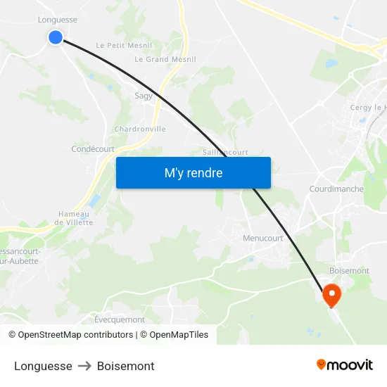 Longuesse to Boisemont map