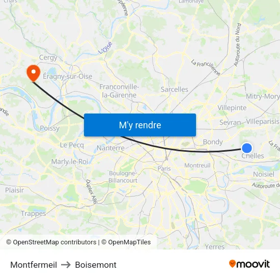Montfermeil to Boisemont map