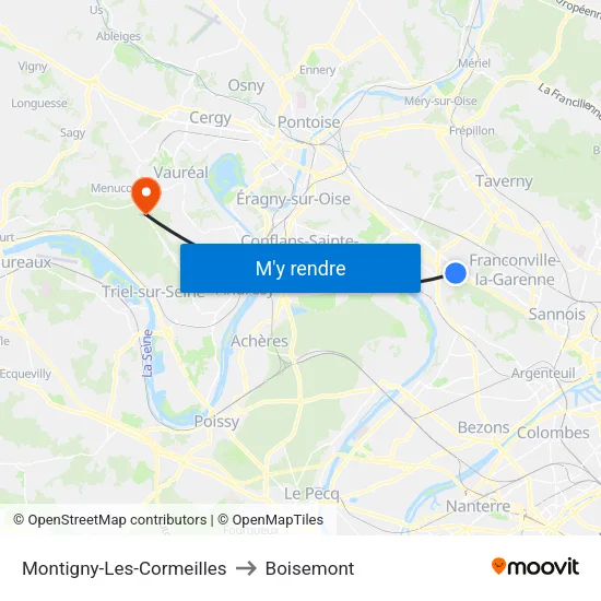 Montigny-Les-Cormeilles to Boisemont map