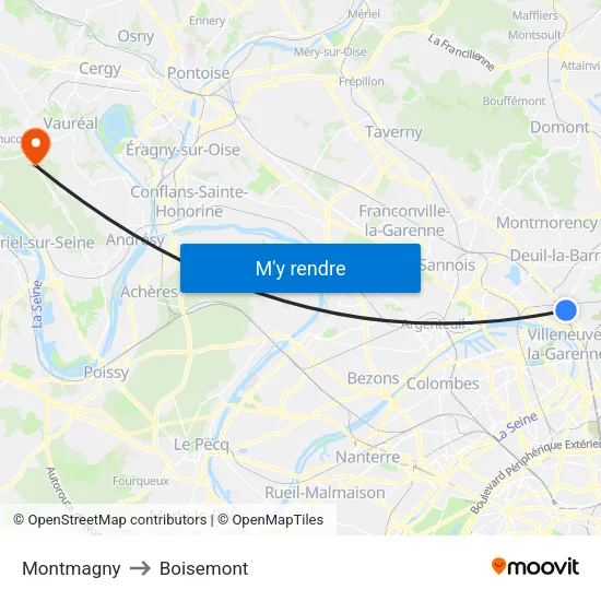 Montmagny to Boisemont map