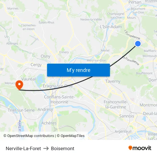 Nerville-La-Foret to Boisemont map