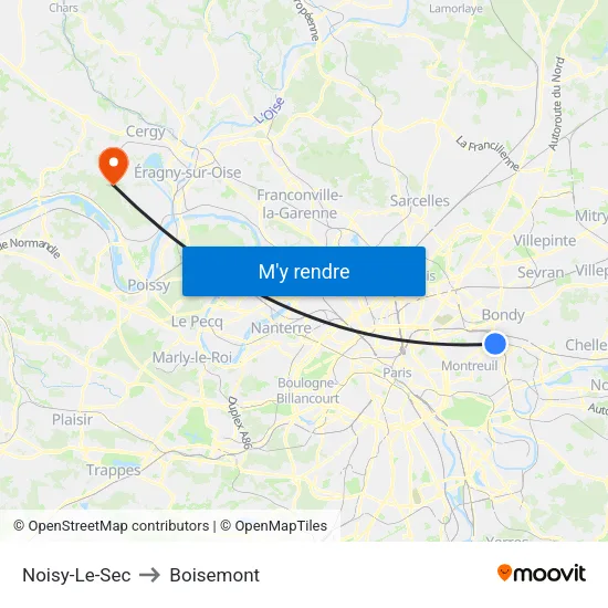 Noisy-Le-Sec to Boisemont map