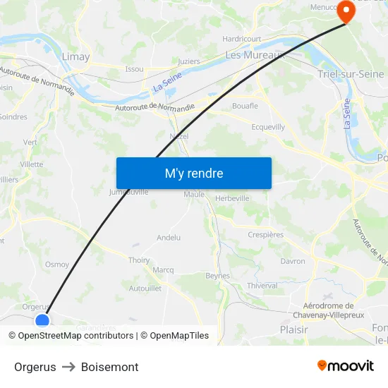 Orgerus to Boisemont map