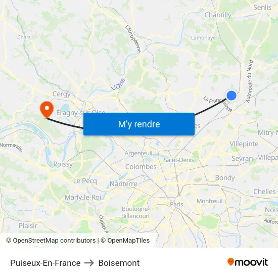 Puiseux-En-France to Boisemont map