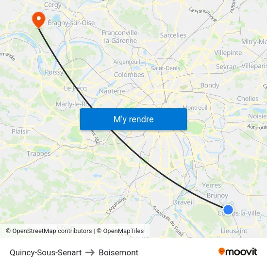 Quincy-Sous-Senart to Boisemont map