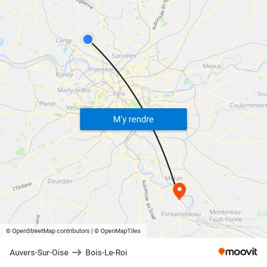 Auvers-Sur-Oise to Bois-Le-Roi map