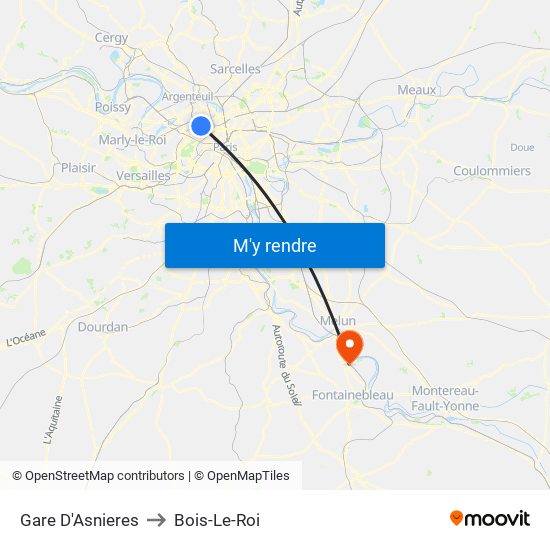 Gare D'Asnieres to Bois-Le-Roi map