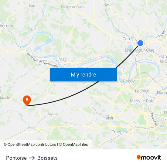 Pontoise to Boissets map
