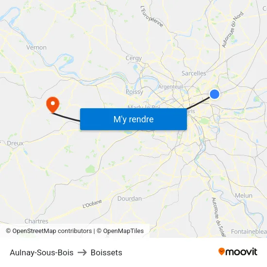 Aulnay-Sous-Bois to Boissets map