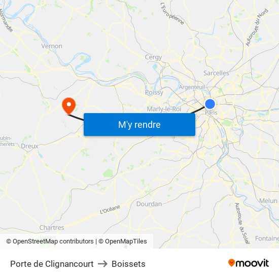 Porte de Clignancourt to Boissets map