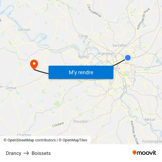 Drancy to Boissets map