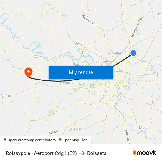 Roissypole - Aéroport Cdg1 (E2) to Boissets map