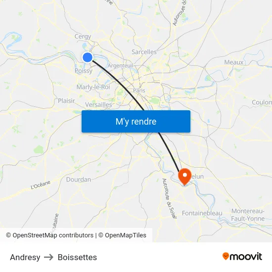 Andresy to Boissettes map