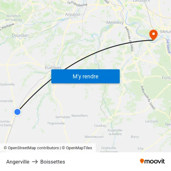 Angerville to Boissettes map