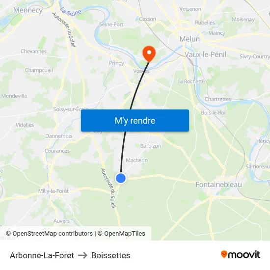 Arbonne-La-Foret to Boissettes map