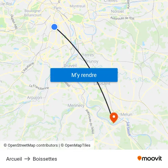 Arcueil to Boissettes map