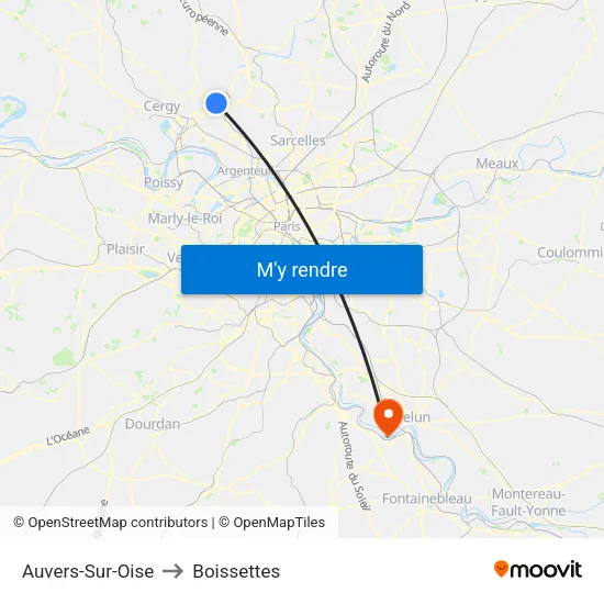 Auvers-Sur-Oise to Boissettes map