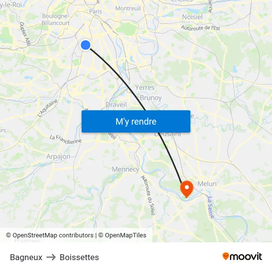 Bagneux to Boissettes map