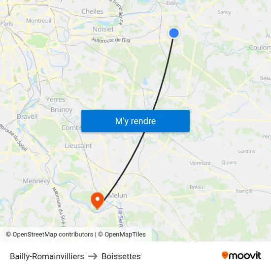 Bailly-Romainvilliers to Boissettes map